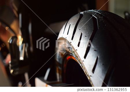 Close-up: New motorcycle tires Close-up: New motorcycle tires 131362955