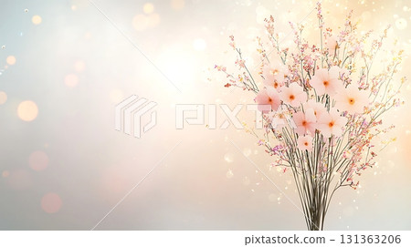 Beautiful Floral Arrangement with Pink Flowers and Soft Bokeh Background in Gentle Colors 131363206