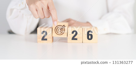 2026 year block with dartboard icon. Goal, Target, Resolution, strategy, plan, Action, mission, motivation, and New Year start concepts 2026 year block with dartboard icon. Goal, Target, Resolution, strategy, plan, Action, mission, motivation, and New Year start concepts 131363277