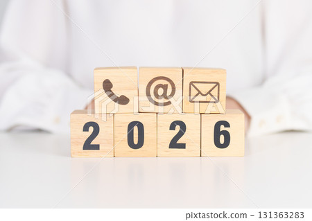 Happy New Year 2026 block for Contact Us concepts. Wood block of Email, call Phone and Website Address sign. For Customer support hotline, business Marketing, Corporate, communication and Advertising Happy New Year 2026 block for Contact Us concepts. Wood block of Email, call Phone and Website Address sign. For Customer support hotline, business Marketing, Corporate, communication and Advertising 131363283