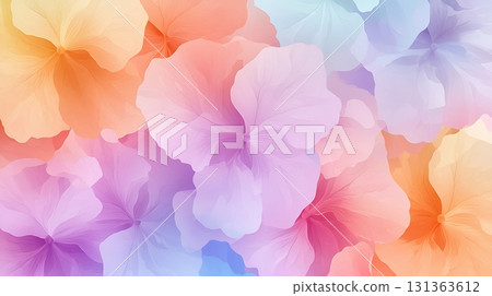 Colorful Soft Floral Background with Pastel Hibiscus Blooms in Gentle Shades of Pink and Orange 131363612