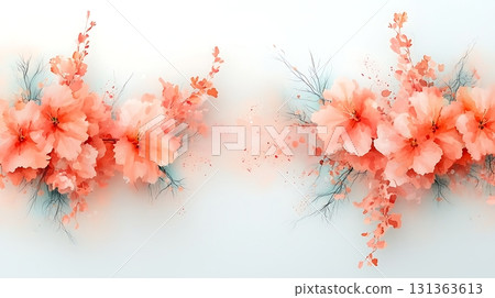 Elegant Coral Floral Arrangement with Delicate Leaves and Vibrant Color Splash 131363613