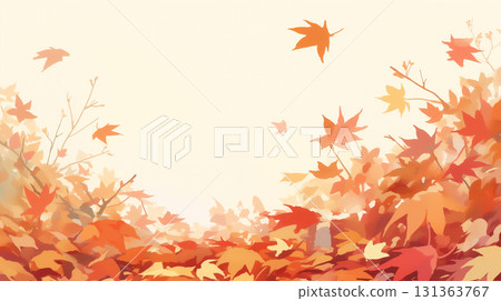 A beautiful watercolor autumn landscape with colorful fallen leaves scattering on the ground, creating a seasonal background material. Autumn leaves 131363767