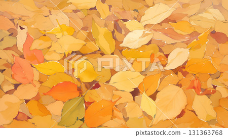 Autumn watercolor illustration of autumn leaves piled up on the ground. Autumn leaves, fallen leaves, season, nature, healing, emotion 131363768