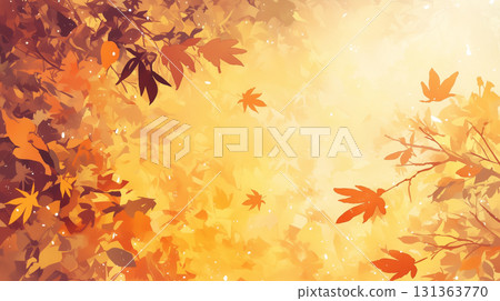 落葉的插圖素材，以水彩畫風格精美描繪，風景，背景，自然，寂靜 131363770