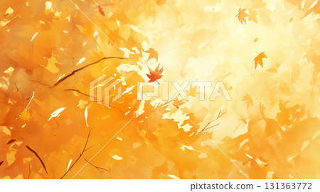 以水彩畫風格描繪的秋季自然風景，落葉、秋葉、落葉覆蓋地面，營造出一幅充滿情趣的四季圖畫 131363772