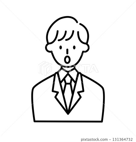 穿西裝的男人的線條畫，表情插圖，驚訝，商務，商人，驚喜 131364732