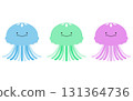 Set of cute jellyfish illustrations in three colors 131364736