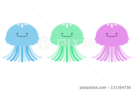 一組三種顏色的可愛水母插圖 131364736