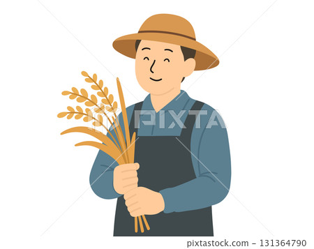 A man harvesting rice, holding ears of rice A man harvesting rice, holding ears of rice 131364790