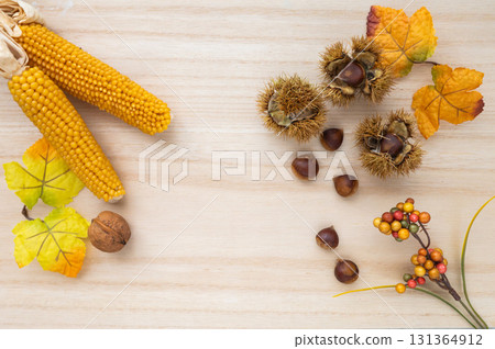 Autumn flavors: chestnuts, dried corn, and walnuts Autumn flavors: chestnuts, dried corn, and walnuts 131364912