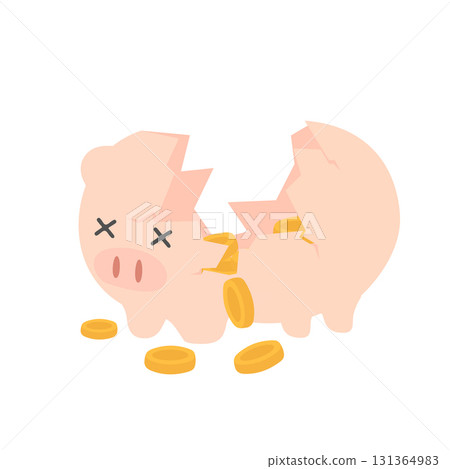 Broken Piggy Bank with Coins Illustration 131364983