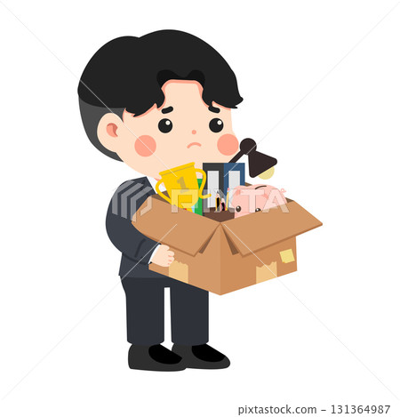 Illustration of Sad Man Holding Cardboard Box Illustration of Sad Man Holding Cardboard Box 131364987