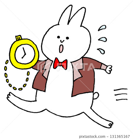 Rabbit running with a pocket watch 131365167
