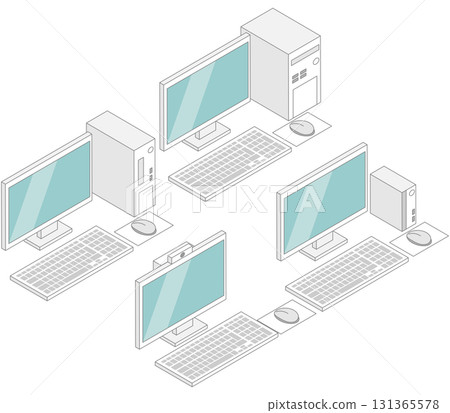 A set of various materials for isometric desktop computers with main lines 131365578
