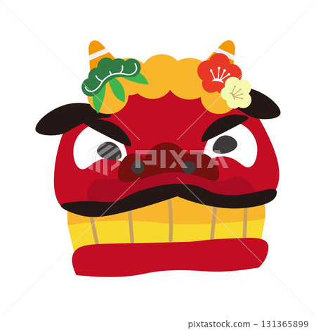 Vector illustration of a lion dance decorated with pine, bamboo, and plum 131365899