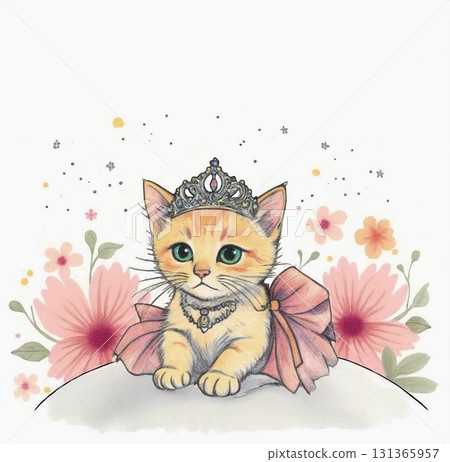 Hand-drawn dressed up kitten 131365957