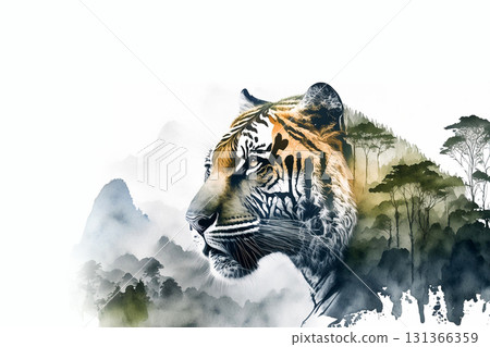 老虎水彩畫，虎年畫，生成式人工智慧，人工智慧圖像 131366359