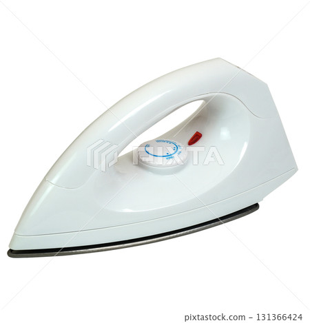 White electric clothes iron with ergonomic handle isolated on white background 131366424