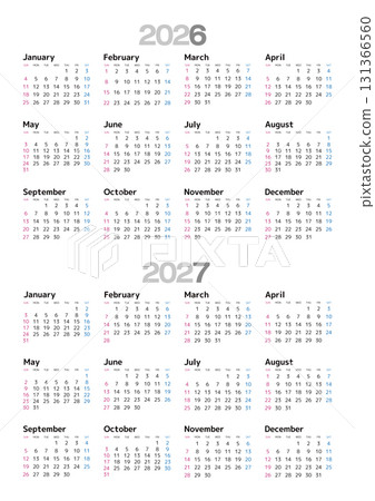 2026-2027 Annual Calendar (Sunday start) No Japanese holidays listed 131366560