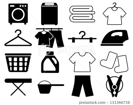 洗衣圖示集 16 個，單調 131366738