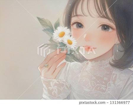 一個女孩和雛菊的水彩插圖 9 一個女孩和雛菊的水彩插圖 9 131366977