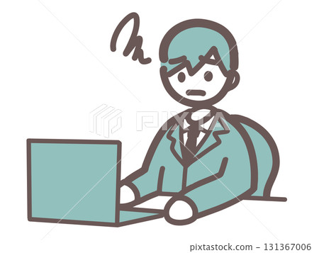 Male office worker worried about computer work Male office worker worried about computer work 131367006