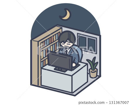 男辦公室職員工作到深夜 男辦公室職員工作到深夜 131367007