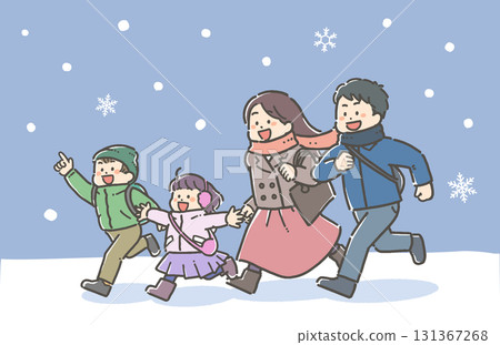 一家人在雪地裡外出的插圖 一家人在雪地裡外出的插圖 131367268
