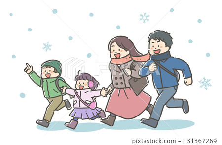 一家人在雪地裡外出的插圖 一家人在雪地裡外出的插圖 131367269