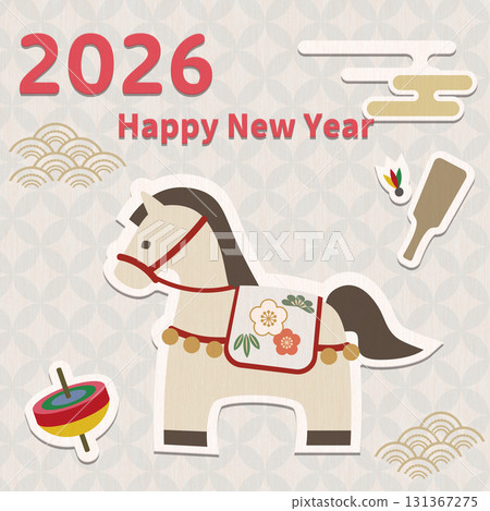 Square-sized Japanese-style New Year's card material for smartphones for the Year of the Horse 2026 Square-sized Japanese-style New Year's card material for smartphones for the Year of the Horse 2026 131367275