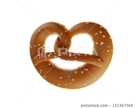 The Bavarian Pretzel. Munich Pretzel in B shape or figure eight with Salt closeup on a white background. 3d rendering illustration 131367368