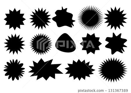 Starburst and Sunburst Sticker Shape Vector Set. Black Badge and Price Tag Silhouette Vector. Starburst and Sunburst Sticker Shape Vector Set. Black Badge and Price Tag Silhouette Vector. 131367389