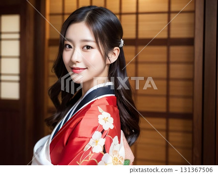 一位美麗的年輕和服女子在古老民宅的日式房間放鬆 一位美麗的年輕和服女子在古老民宅的日式房間放鬆 131367506