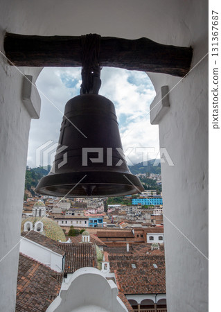 View of San Francisco church bell tower and Quito city View of San Francisco church bell tower and Quito city 131367687
