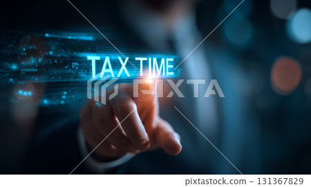 Tax time finance business deadline digital technology hand touch concept office urgency stress modern professional accounting economy planning 131367829