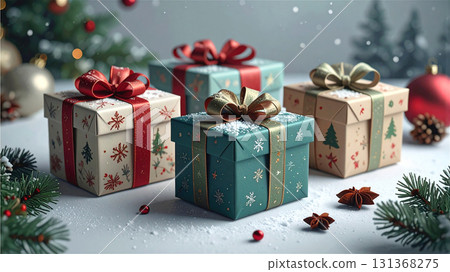 帶有聖誕圖案的別緻禮物盒 131368275