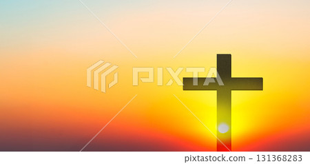 Cross Christian God Religion on Sunset Background, Jesus Church Worship Pray Catholic Grace Christ, Symbols Christ Love Holy Spiritual Hope Peach Victory Spirit Mditation Catholicism Crucifix Trush. 131368283