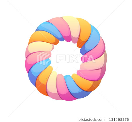 Candy type or sweet dessert font, cartoon typeface for marshmallow confectionery, vector pastry. Sweet dessert font of marshmallow candy or gummy jelly as number 0 zero or letter O of English alphabet 131368376