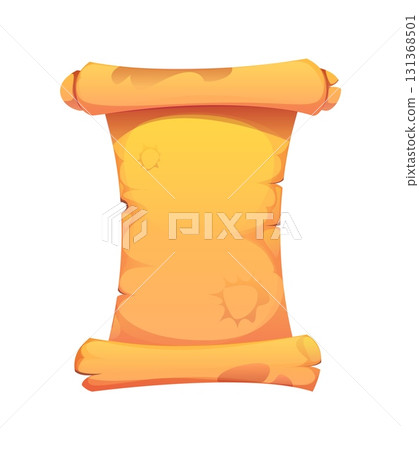 Egypt papyrus scroll, game icon asset, ancient Egyptian symbol. Cartoon vector empty treasure map with rolled edges and a warm parchment texture. Antique civilization blank for message or fantasy quiz 131368501
