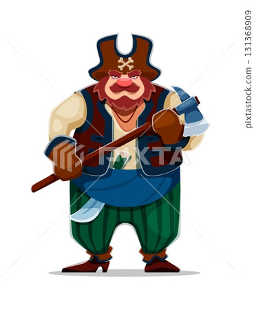 Cartoon pirate and corsair ship crew character holding an axe, exuding sense of adventure and bravery. Isolated vector boatswain, rover or sailor with captures spirit of adventurous pirate tales Cartoon pirate and corsair ship crew character holding an axe, exuding sense of adventure and bravery. Isolated vector boatswain, rover or sailor with captures spirit of adventurous pirate tales 131368909