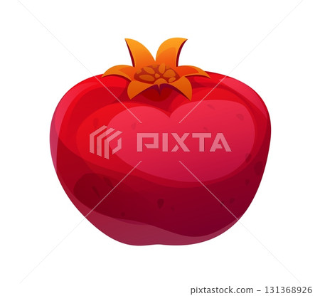 Cartoon raw ripe garnet fruit, bright red pomegranate with a glossy peel and crown top. Isolated vector tropical exotic fruit, emphasizing health, fresh nutrition, and healthy natural organic food Cartoon raw ripe garnet fruit, bright red pomegranate with a glossy peel and crown top. Isolated vector tropical exotic fruit, emphasizing health, fresh nutrition, and healthy natural organic food 131368926