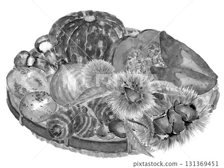 用水彩繪製的濾鍋中各種單色蔬菜 [手繪水墨畫風格] 白色背景 透明背景 131369451