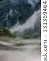 River mist spreading over the dam lake, Tenryu River, Yoshise Dam 131369464