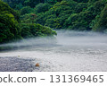 River mist spreading over the dam lake, Tenryu River, Yoshise Dam 131369465