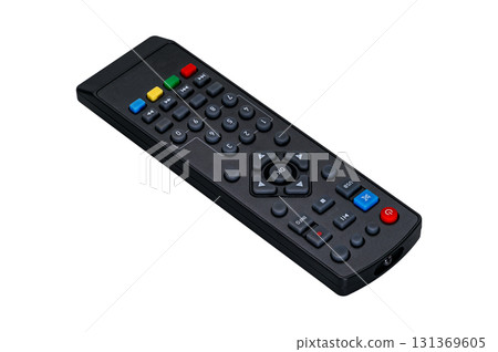 High angle view of digital tv box remote control isolated on white background. 131369605