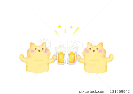 一隻可愛的貓咪用啤酒敬酒的水彩畫 一隻可愛的貓咪用啤酒敬酒的水彩畫 131369942