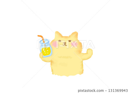 一隻可愛的貓咪舉杯喝酒的水彩畫 131369943