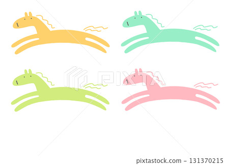 Four cute colorful horses running 2026 Hand-painted pastel colors 131370215