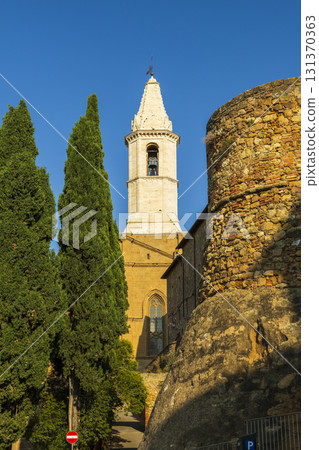 Bell tower defining Pienza historic skyline Bell tower defining Pienza historic skyline 131370363